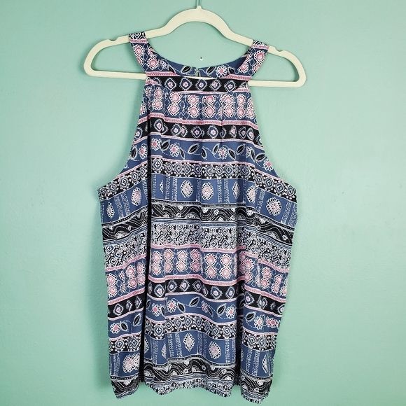 LOFT Tops - Loft Outlet High Neck Floral Print Blouse Blue XL